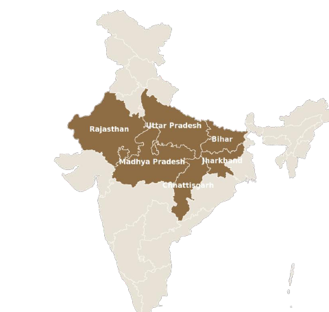 Map of India highlighting the higher-birth-rate labour-supply states