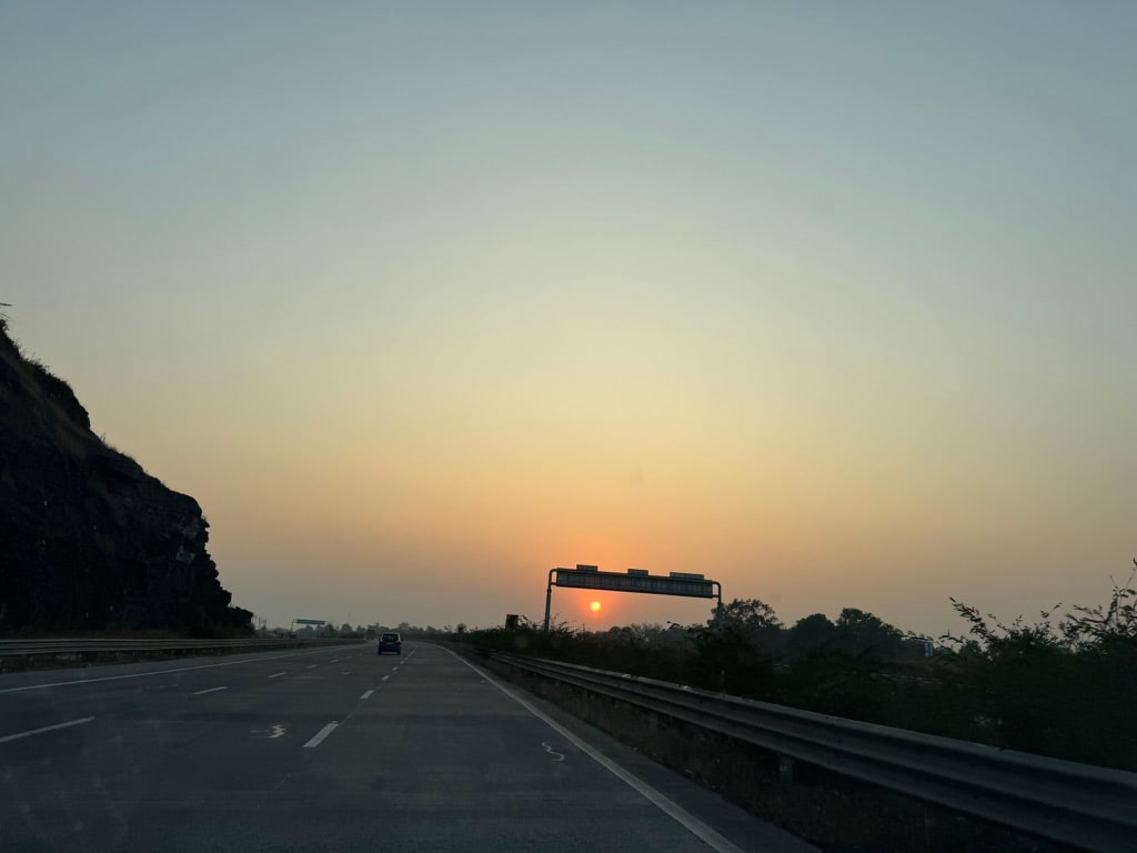 A highway at sunset on the journey toward work